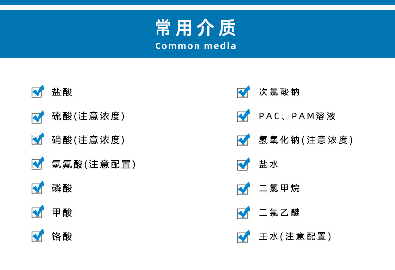 IHF襯氟塑料離心泵適用介質